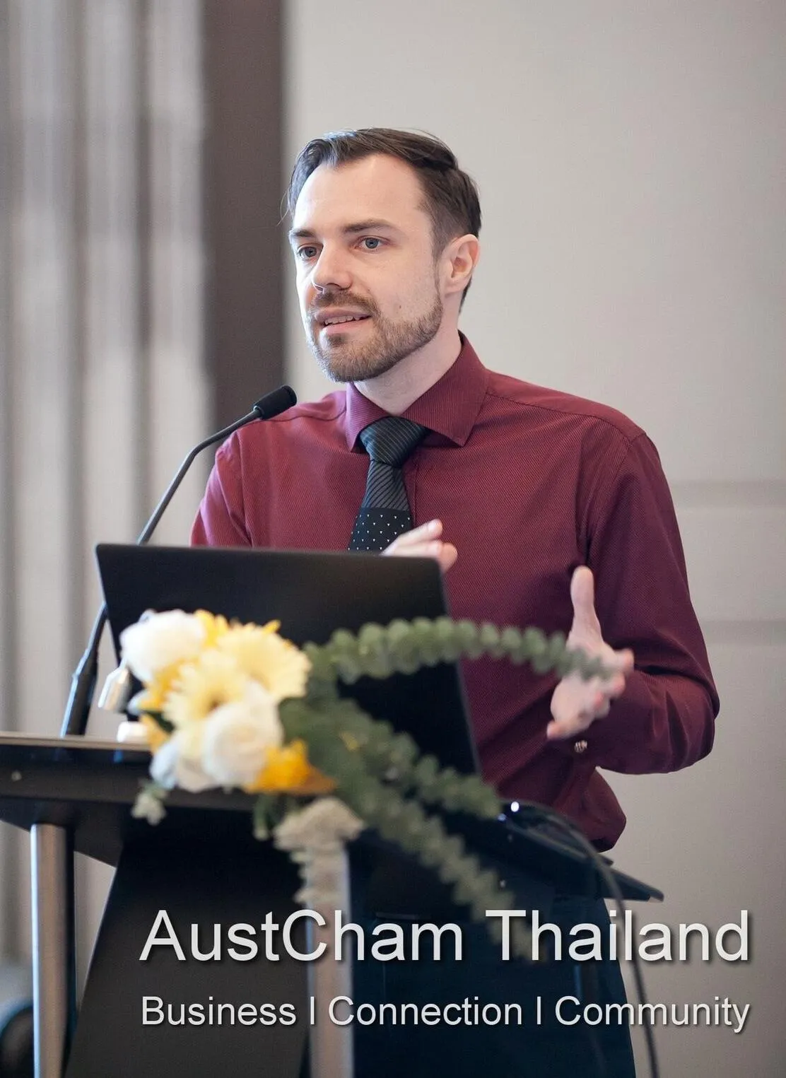 Maxime Schmitt speaking at an AustCham Thailand event in Bangkok